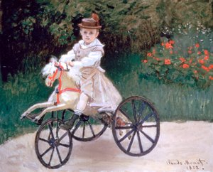 Jean Monet op een mechanisch paard door Claude Monet