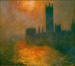 Het Parlement, zonsondergang door Claude Monet