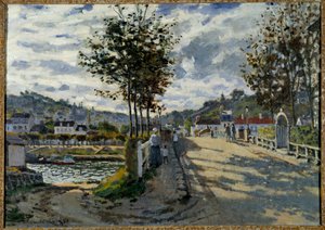 De brug van Bougival door Claude Monet