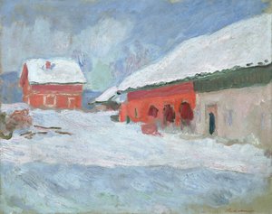 Noorwegen, Rode Huizen bij Bjornegaard, 1895 door Claude Monet