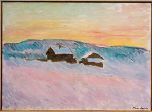 Landschap van Noorwegen, De blauwe huizen door Claude Monet