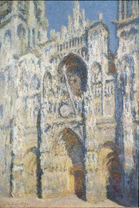 Kathedraal van Rouen, het portaal en de toren Saint Romain, volle zon effect, blauwe harmonie en goud