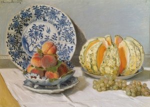 Stilleven met meloen. 1872 door Claude Monet