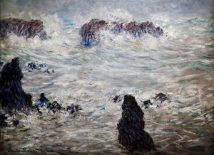 Storm, Kust van Belle-Île door Claude Monet