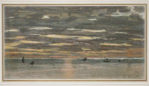 Zonsondergang op zee, 1865-1870 door Claude Monet