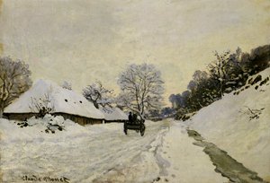 De kar, of weg onder sneeuw in Honfleur, 1865 door Claude Monet