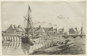 De haven van Touques door Claude Monet