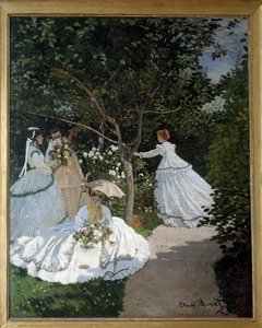 Vrouwen in de tuin een Stad van Avray Groep jonge vrouwen in een bloementuin. Schilderij door Claude Monet (1840-1926). 1867. Parijs, Musée d