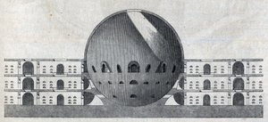 Dwarsdoorsnede van een begraafplaatsplan voor de stad Chaux door Claude Nicolas Ledoux (1736-1806).