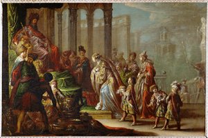 Salomo en de koningin van Sheba, ook bekend als Esther voor Ahasverus ... door Claude Vignon