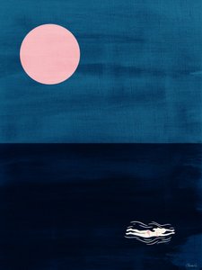 Midnight Swim Pink Moon – Abstracte kunstprint met oceaanthema door Claudia Spano'