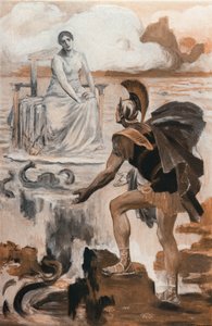 Achilles roept zijn moeder Thetis aan. Illustratie door Clement Gontier (1876-1918) voor Homeros