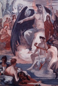 De verdediging van Jupiter om de Trojanen of Grieken te redden. Illustratie door Clement Gontier (1876-1918) voor Homeros
