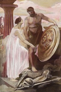 Het schild van Achilles gemaakt door Vulcanus. Illustratie door Clement Gontier (1876-1918) voor Homeros