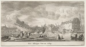 Verschillende Schepen en Zichten van Amsterdam, Deel II: Te Water Laten van een Schip