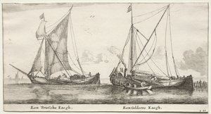 Verschillende Schepen en Zichten van Amsterdam, Deel II: Een Friese Bilander. Een Geldersche Bilander