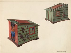 Bank: Speelgoedgebouw met figuur