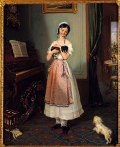 Een jong meisje in een bourgeois interieur met twee honden door Clementine de Bar