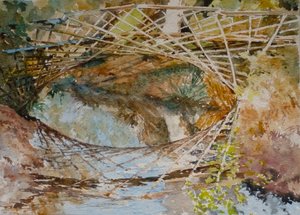 De ijsvogelbrug - herfstkleuren, 2010 (aquarel) door Clive Wilson