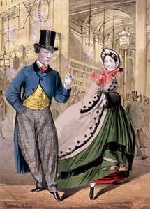 Een dame en een heer bij de ingang van de Oxford Music Hall, Oxford St, Westminster door Concanen and Lee
