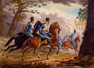 Oostenrijkse huzaren achtervolgen de vijand, 1799 door Conrad Gessner