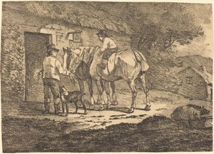 Paarden bij de Deur van een Huisje