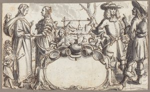 Allegorie op armoede en rijkdom (pen en bruine inkt met grijs gewassen op gelaagd papier) door Conrad Meyer