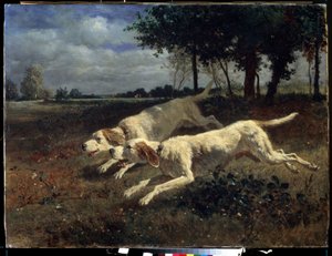 Rennende honden door Constant Emile Troyon