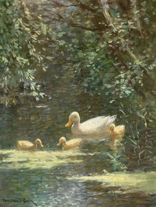 Moedereend met Eendjes in het Water door Constant Artz