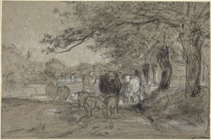 Koeien en Schapen onder Bomen door Constant Troyon