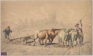 Vier ossen trekken een ploeg, 1853