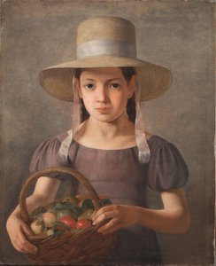 Een meisje met fruit in een mand door Constantin Hansen