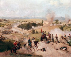 Amerikaans-Mexicaanse Oorlog: uitzicht op de Slag bij Molino del Rey op 08/09/1847 (detail)