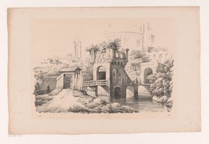 Brug met begroeide toren