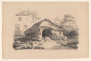 Stal bij boerderij door Constantinus Cornelis Huysmans