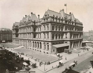 Uitzicht op het Postkantoor en Douanehuis aan Clark Street en Jackson Blvd., Chicago, 1889