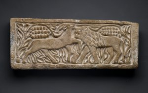 Leeuw die een antilope aanvalt, uit Egypte