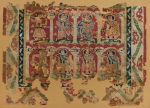 Textielfragmenten in tapijtweefsel, 6e - 8e eeuw door Coptic Coptic