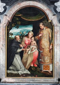Maagd en Kind tussen Sint Vincent Ferrier (1350-1419) en Sint Vincent van Zaragoza (4e eeuw)