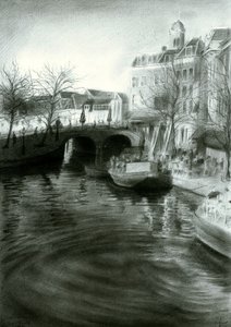 Tekening van het stadskanaal door Corné Akkers