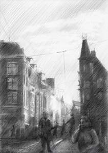 Sketch van een stadsstraat