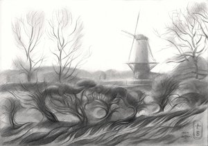 Tekening van een wintermolen