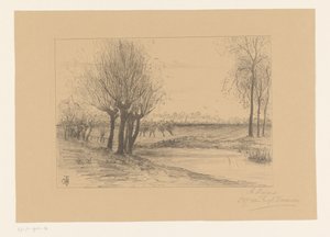 Weiland met knotwilgen door Cornelia Christina Johanna van Trigt Hoevenaar (signed by artist)