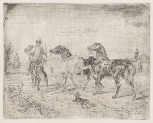 Ruiters met paarden door Cornelis Albertus Johannes Schermer