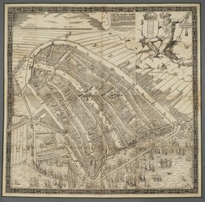 German: Die berühmte Handelsstadt Amsterdam
Dutch: De vermaerde koopstadt van Amstelredam door Cornelis Anthonisz.