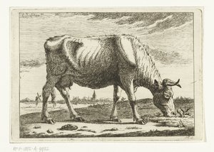 Landschap met grazende koe door Cornelis  Bisschop