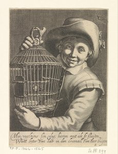 Jongen met vogelkooi door Cornelis Bloemaert (II)
