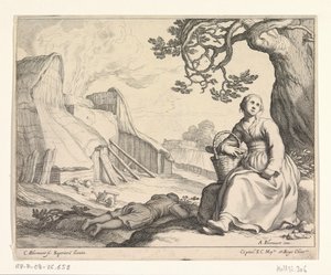Vrouw bij een kalkoven door Cornelis Bloemaert (II)