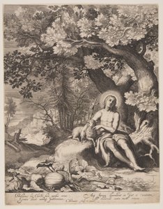 Johannes de Doper in een landschap door Cornelis Bloemaert