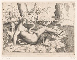 Leda en de zwaan door Cornelis Bos (possibly)